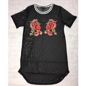 Long Floral Mesh Top